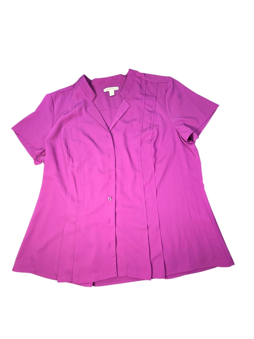 Dana Buchman Pink Pleated Blouse Short Sleeve Button Front Shirt Size L
